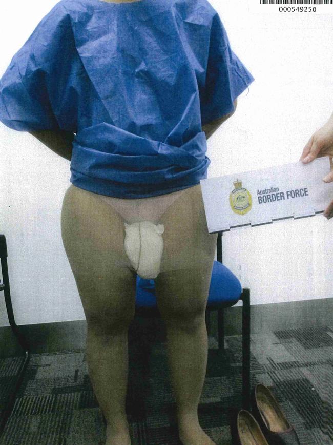 Flight attendant couriers for ‘Queen of Richmond’ Michelle Tran hid packages of heroin between their thighs when they were working between Malaysia and Australia. Picture: Australian Border Force