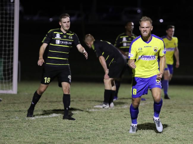 McKay celebrates a goal against Moreton Bay United. Picture: Craig Clifford