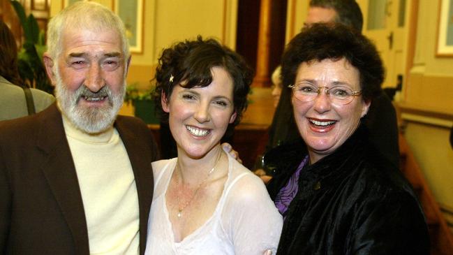 Danielle Wood with her parents Peter and Jenny Wood at the 2003 launch of her debut novel <i>The Alphabet of Light and Dark</i>.