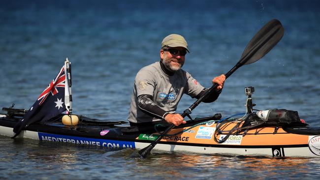 Long paddle ... Australian adventurer Huw Kingston.