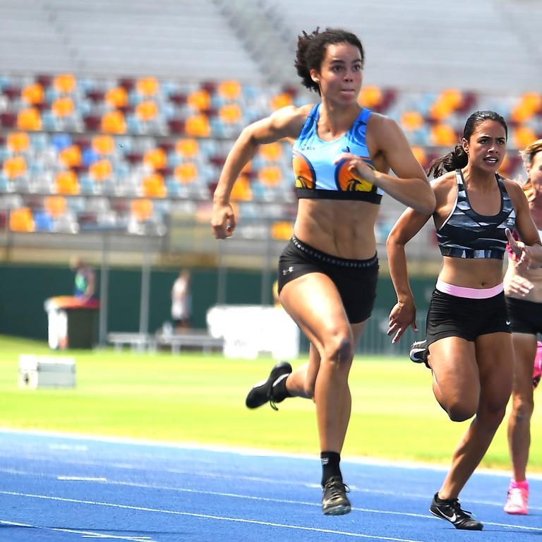 Torrie Lewis, womens 100m open Queensland athletic state titles. Saturday March 13, 2021. Picture, John Gass