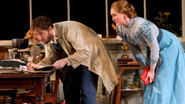 Toby Truslove and Helen Thomson in Sydney Theatre Company’s production of Children of the Sun. Picture: BRETT BOARDMAN