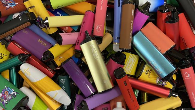 Vapes confiscated from school children. Picture: Dr Jody Morgan /Dr Celine Kelso