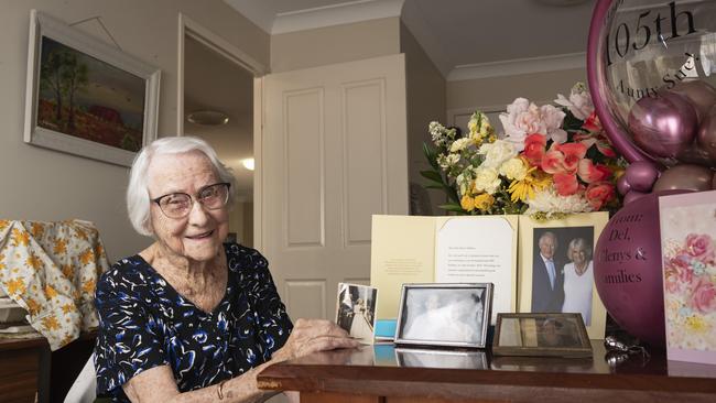 Beryl Schloss celebrates her 105th birthday, Tuesday, October 22, 2024. Picture: Kevin Farmer