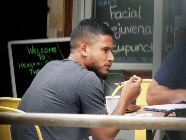 Ben Barba meets his manager Gavin Orr at a cafe in Woolooware on Wednesday. Picture: Mark Evans