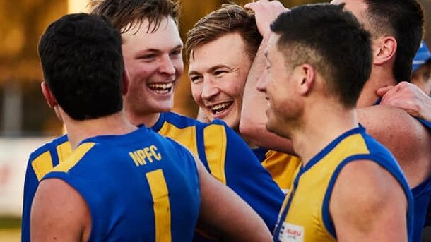 EFNL 2024: Noble Park players celebrate their return to the winners' list. Picture: Sara Wilkosz