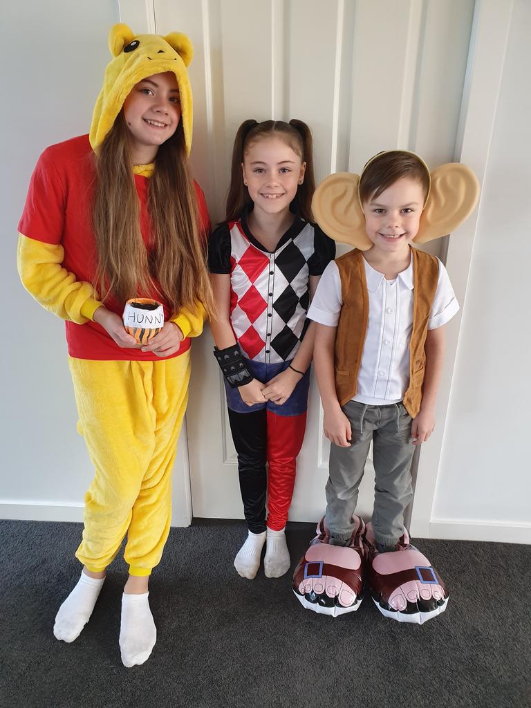 Brooke dressed as Winnie the Pooh, Jessica as Harley Quinn and Ryan as The BFG.