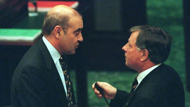 Blast from the past. The-then premier John Olsen (left) with Graham Ingerson in 1999 in Parliament during Question Time.