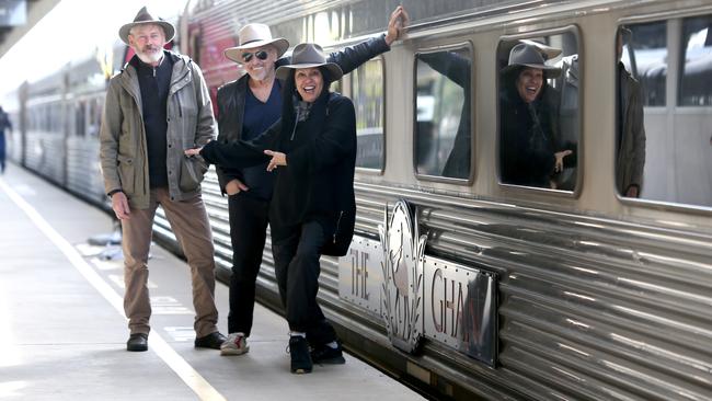 Musicians Shane Howard, Joe Camilleri and Christina Anu are on the Ghan’s anniversary journey. Picture: AAP / Kelly Barnes