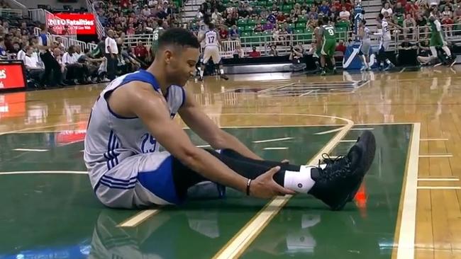 Ben Simmons on the floor during his first game for Philadelphia 76ers.