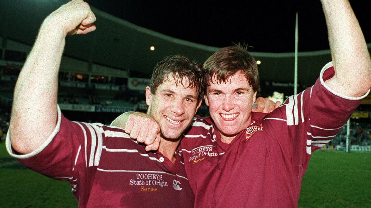 Mark Coyne and Ben Ikin after Origin in 1995.