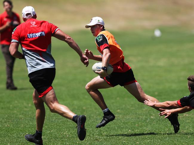 Jai Field turns on the jets during a St George training session. Picture: Brett Costello