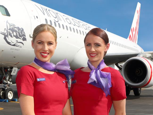 A supplied picture from Virgin Australia. Imogen Clayton (left) and Emma Vernis (right) from Perth’s Virgin Australia crew. To go with story by Yasmine Phillips on plane etiquette.