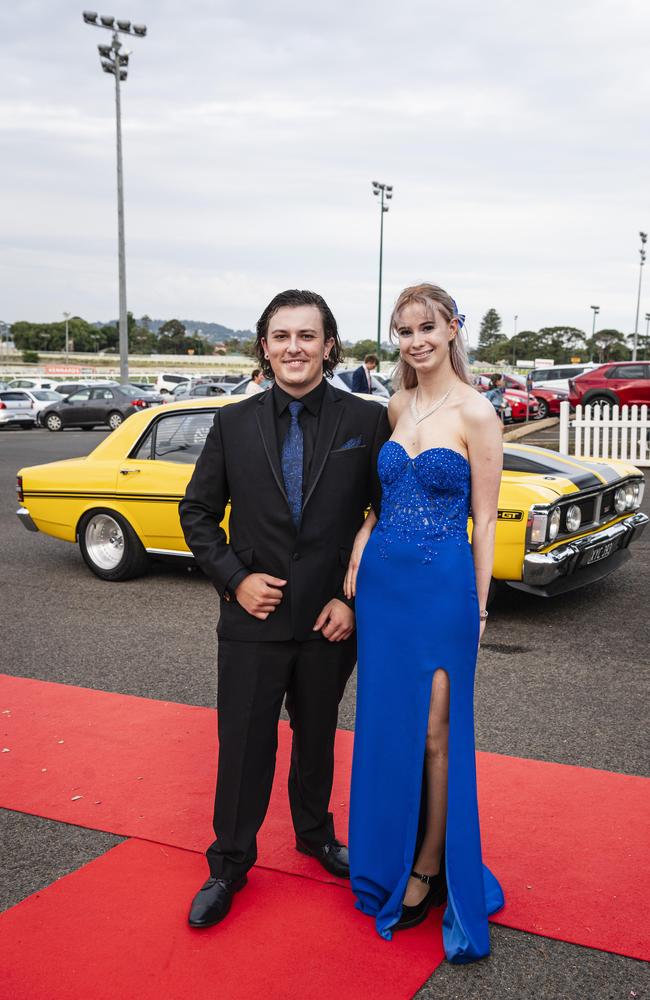 Graduate Caelem Laity is partnered by Ayla Linney at The Industry School formal at Clifford Park Racecourse, Tuesday, November 12, 2024. Picture: Kevin Farmer