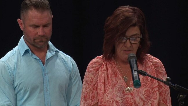 Anita Warburton speaks about her husband at Michael Warburton's funeral.