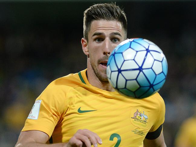 SPORT - World Cup Qualifier, Australia vs Iraq, nib Stadium, Perth. Photo by Daniel Wilkins. PICTURED- Australia's Milos Degenek keeps his eyes on the ball.