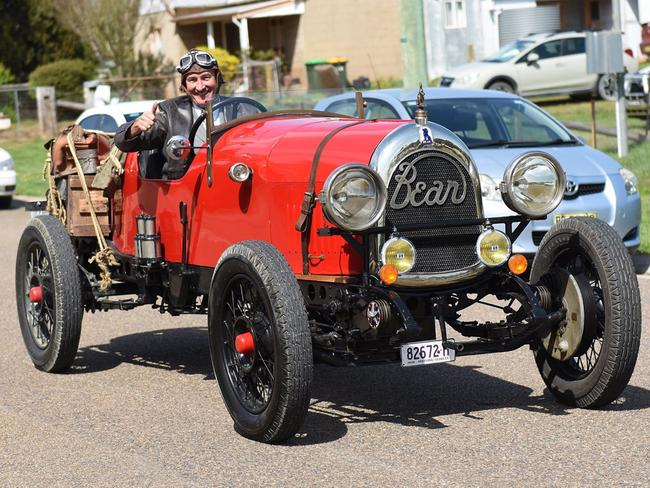 Warren Brown in his Bean driving through the main St of Taralga. Picture: Supplied