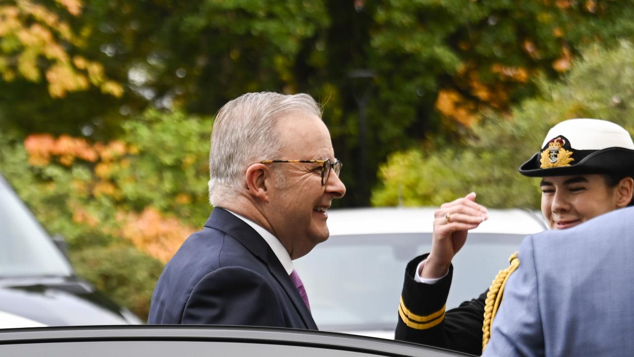 Prime Minister Anthony Albanese arriving for the swearing-in ceremony at Government House, Canberra. Picture: NewsWire / Martin Ollman