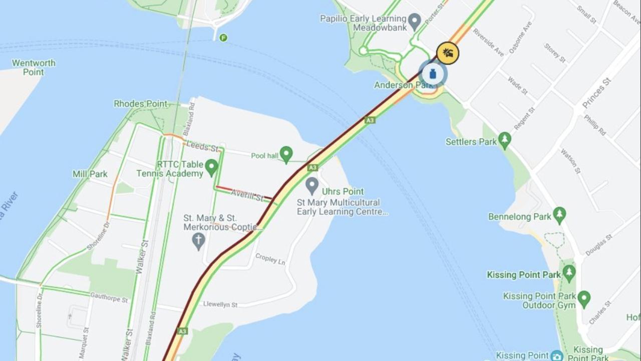 Heavy traffic along the Ryde Bridge this morning left commuters impatient amid massive train strike. Photo credit: Live Traffic Sydney.