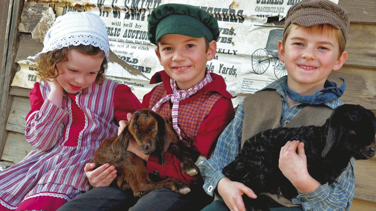 The Gold Rush wasn’t all hard work for children. They also go to look after and play with the family’s animals. These kids are dressed up in Gold Rush costumes at Sovereign Hill, Ballarat.