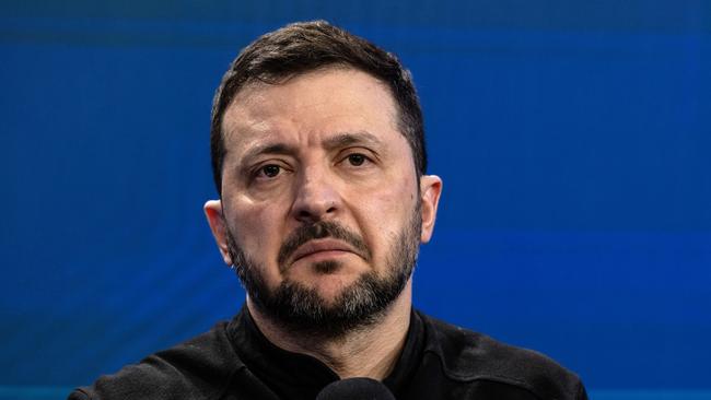 Ukraine President Volodymyr Zelensky speaks during a press conference on February 23, 2025 in Kyiv, Ukraine. Picture: Paula Bronstein/Getty Images