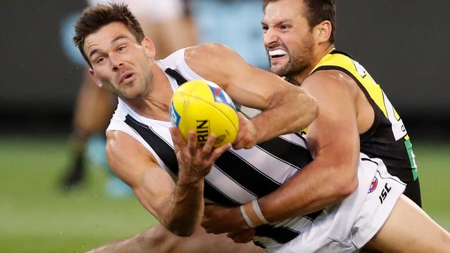 Levi Greenwood has added a hard edge to the Pies. Picture: AFL Photos