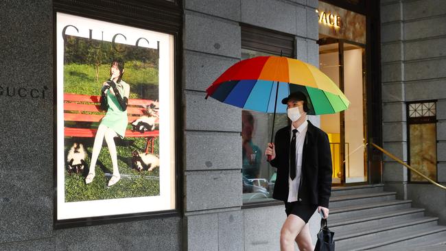 Luxury fashion shops in Collins Street have been emptied of their valuable stock in during stage four lockdown. Picture: David Crosling