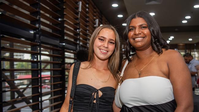 Cheyanne Leach and Ellie Niki at the 2023 NRL NT Frank Johnson / Gaynor Maggs medal night. Picture: Pema Tamang Pakhrin