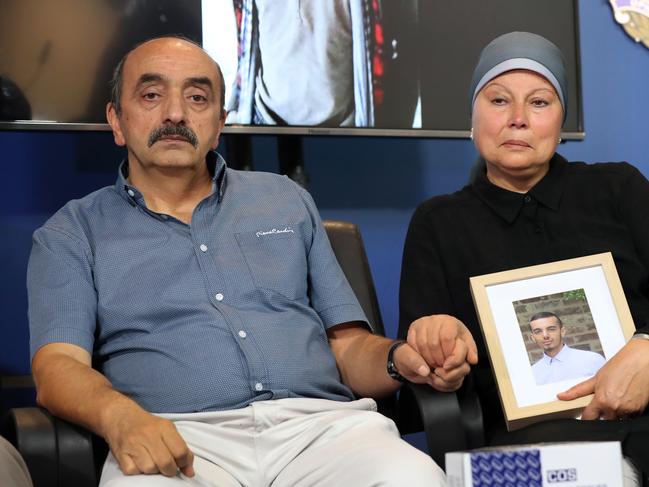 Homicide Squad hold a press conference to appeal for information following mistaken identity fatal shooting of Muhamed Yucel in Keysborough, Pic of Muhamed's father-Bekir, mother Fatma. May 2017. Sunday, March 25. 2018. Picture: David Crosling