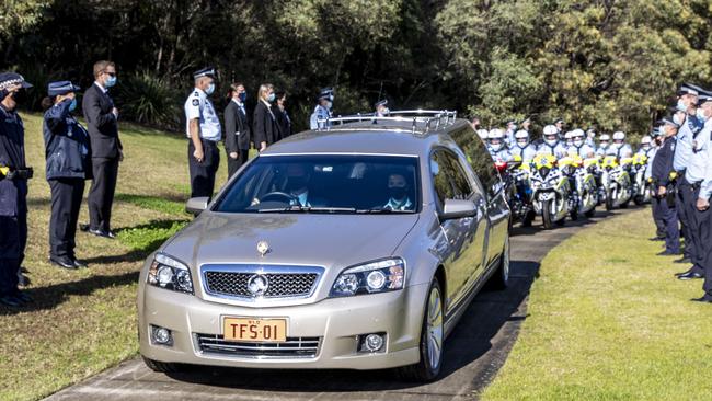 Hundreds of police gathered on the Moreton Bay Lions AFL grounds to form a commemorative guard of honour for Constable Masters. Picture: NCA NewsWire / Sarah Marshall