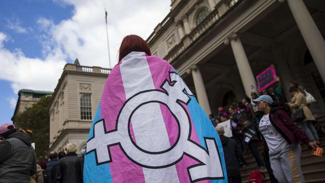 LGBT activists and their supporters rally in support of transgender people on the steps of New York City Hall. Picture: AFP.