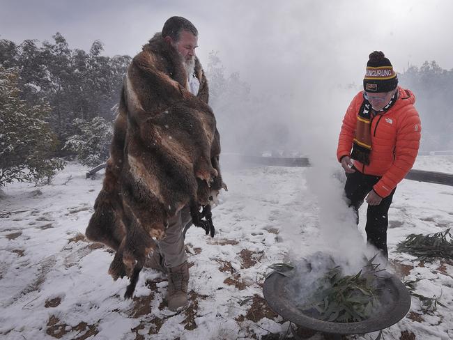 The smoking ceremony at Lake Mountain. Picture: Taungurung Land &amp; Waters Council.