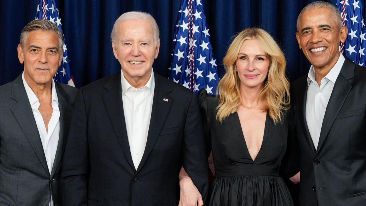 George Clooney, Joe Biden, Julia Roberts and Barack Obama at the Los Angeles fundraiser. Picture: Twitter