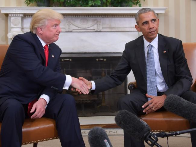 US President Barack Obama (right) has 80.6 million Twitter followers, compared with Donald Trump’s 20 million. Picture: AFP/Jim Watson