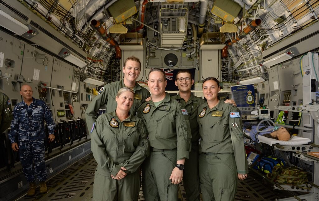 Members of the No. 3 Aeromedical Evacuation Squadron in the new C-17. Photo: Rob Williams / The Queensland Times. Picture: Rob Williams