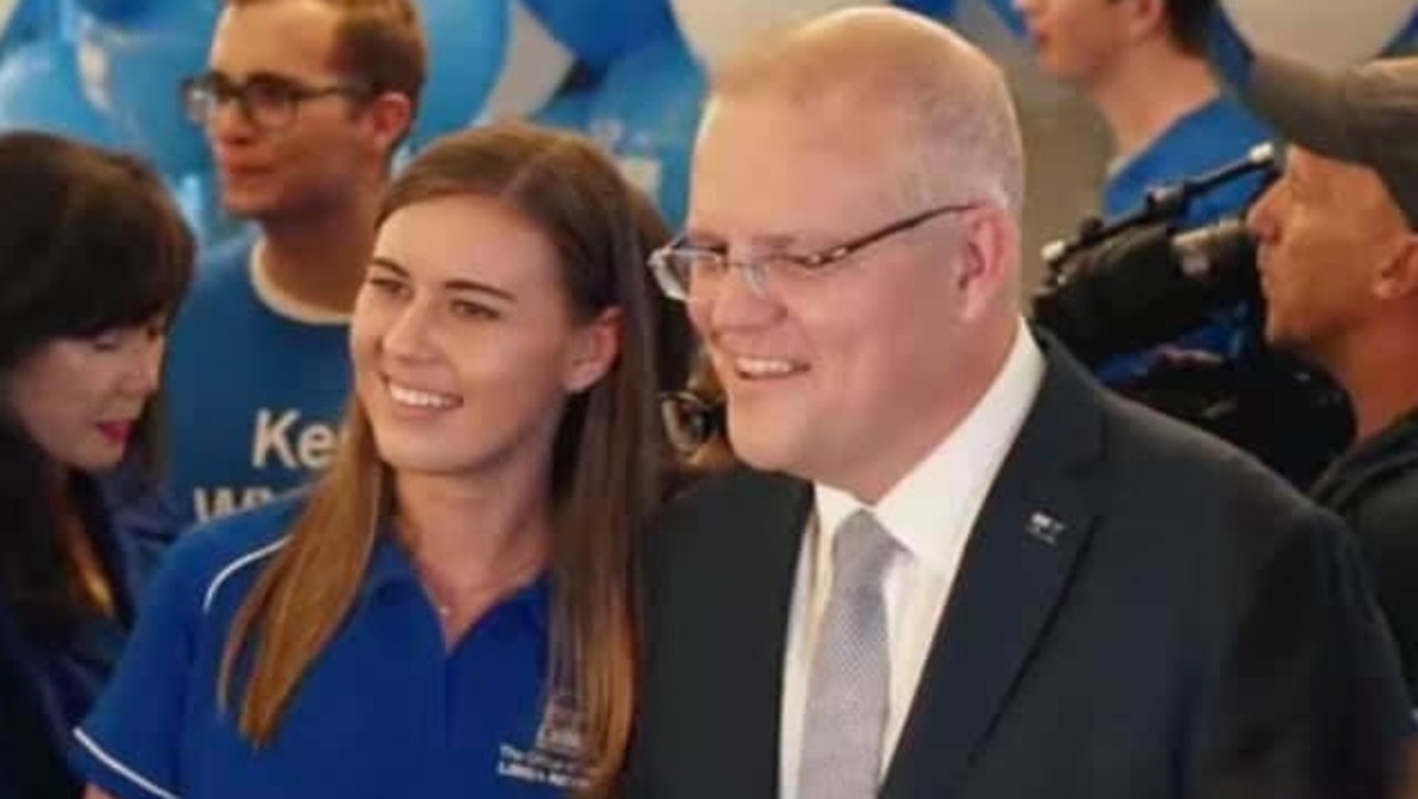 Former Liberal Party staffer Brittany Higgins and Scott Morrison on the campaign trail in 2019. Picture: Supplied