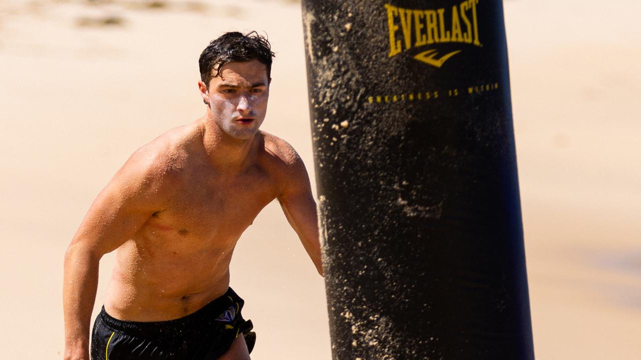 Richmond young gun Tyler Sonsie has been hitting the training track hard since the end of the 2023 season, pictured in Inverloch on a Tigers training camp. Picture: Brayden Chamberlin/Richmond FC