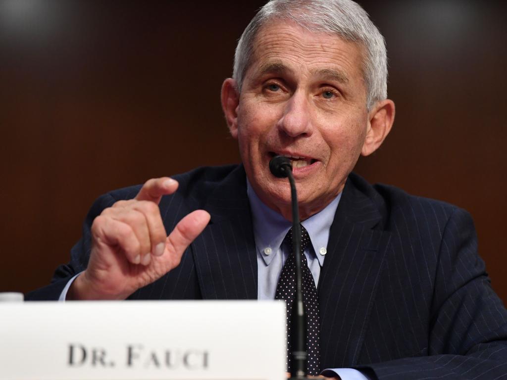 Dr. Anthony Fauci, director of the National Institute for Allergy and Infectious Diseases, said he would not be surprised to see cases soar past 100,000 a day. Picture: AFP