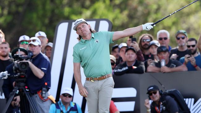 ADELAIDE, AUSTRALIA - APRIL 21: Cameron Smith, captain of the Rippers indicates his ball has gone left off the fairway on the 3rd during day one of Liv Golf Adelaide at The Grange Golf Course on April 21, 2023 in Adelaide, Australia. (Photo by Sarah Reed/Getty Images)