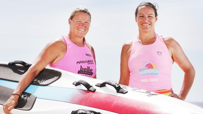 Max’s mother Lisa McGuigan (left) and aunty Karen Punton (nee Hardy) were the first Ironwomen in Australia. Max dreamt of following in his mother’s footsteps and becoming an Ironman. Picture: Danny Aarons.