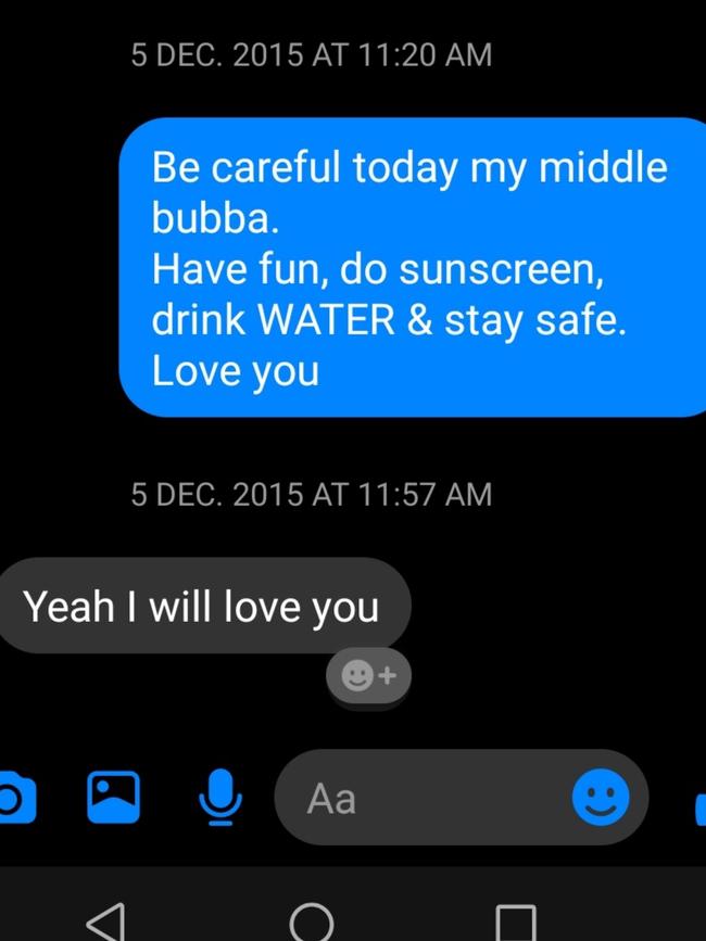 One of the last messages Stefan Woodward sent to his mum.