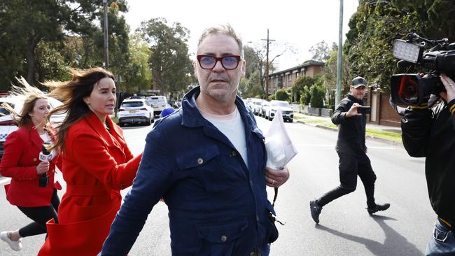 Andrew O’Keefe leaving Waverly police station. Picture: Richard Dobson