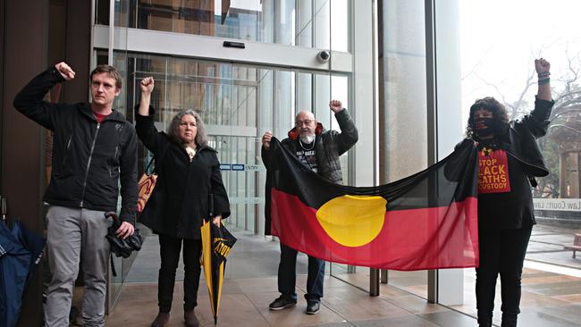 Black Lives Matter protest organisers outside the NSW Supreme Court in Sydney on Sunday. Picture: Adam Yip