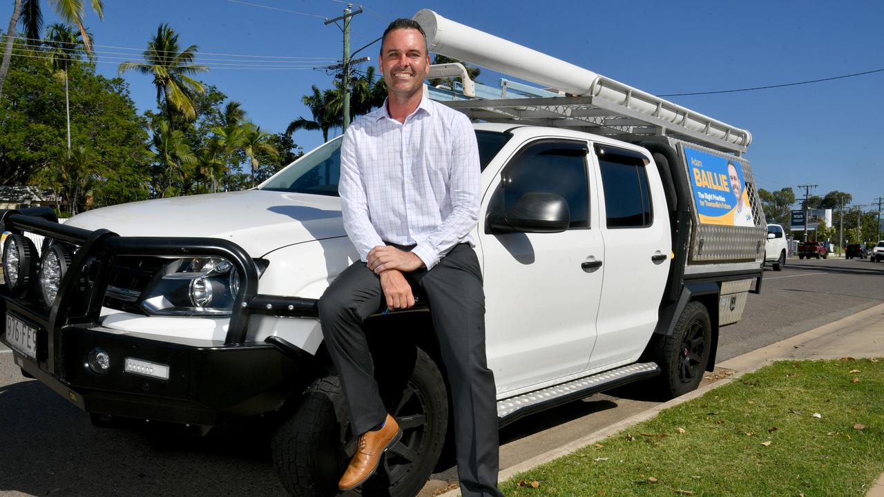 Townsville LNP candidate Adam Baillie with his ute. Picture: Evan Morgan