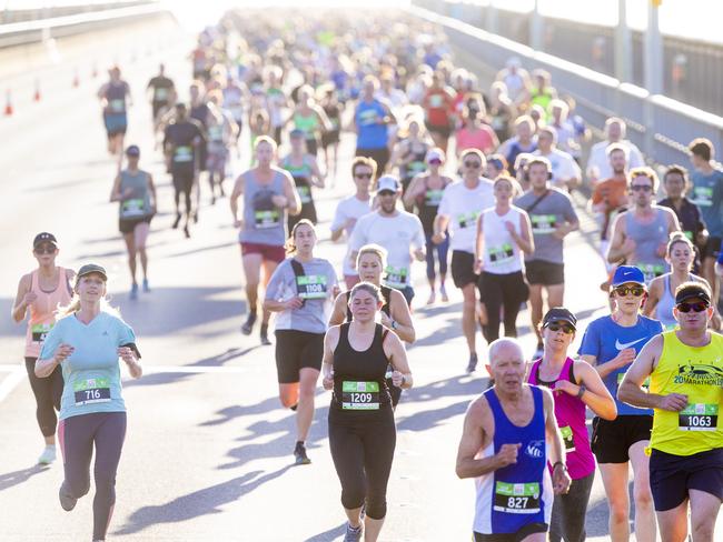 Run the Bridge Fun Run 2020 across Tasman Bridge. Picture: RICHARD JUPE