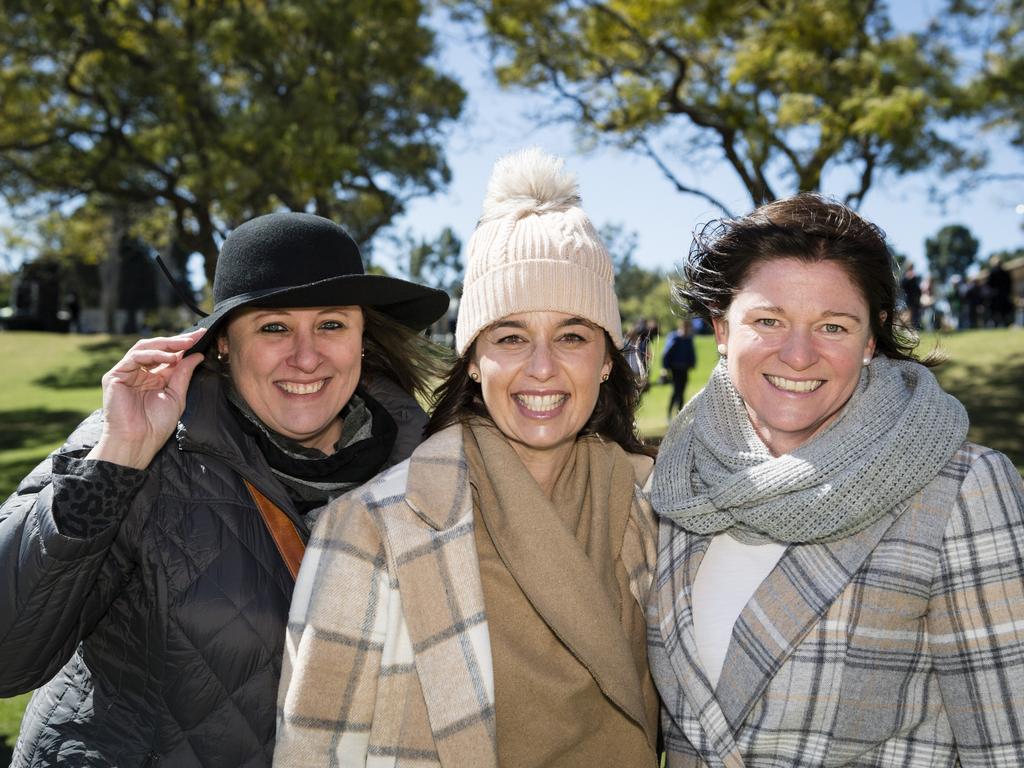 At Grammar Downlands Day are (from left) Debbie Farrelly, Leah Sharp and Shauna Coren at Toowoomba Grammar School, Saturday, August 19, 2023. Picture: Kevin Farmer