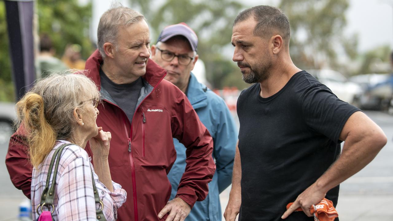 Labor leader Anthony Albanese meets locals in flood-stricken Lismore earlier this month. Picture: Liam Mendes