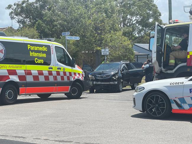 Merrett’s Lexus SUV after the crash at the corner of Mort St and George Evans Rd, Killarney Vale. Picture: NewsLocal