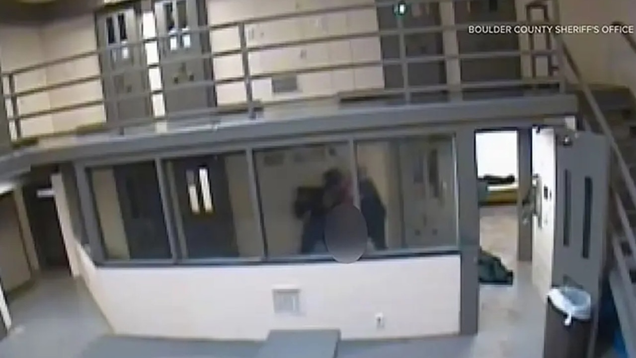 An image from inside the jail shows staff using force against Partridge, who was naked. Picture: Boulder County Sheriff's Office