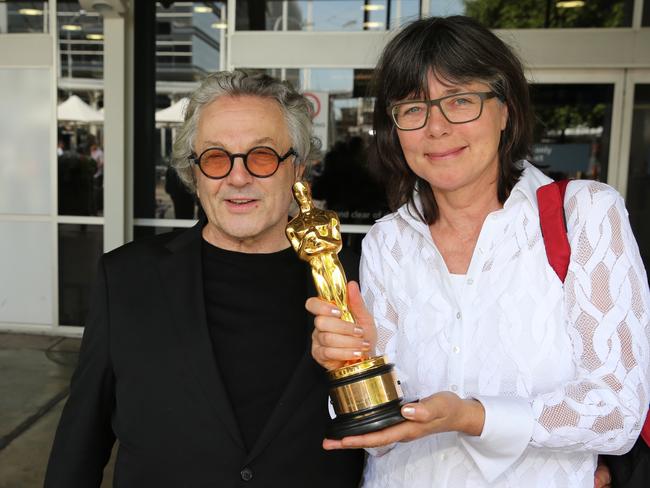 George Miller arrives in Sydney with wife Margaret Sixel, who won the Oscar for editing on Mad Max: Fury Road.